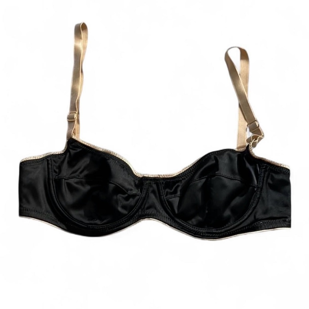 Dolce & Gabbana Black Satin Underwire Bra w/ Nude Straps – 36B/36C